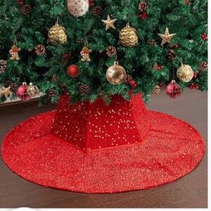 Red Sparkle Christmas Tree Skirt and Tree Collar